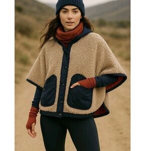 Anthropologie Hei Hei Faux Fur Lined Cape Poncho M/L